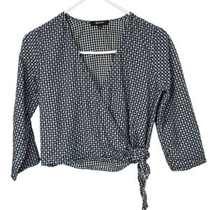 Madewell Blue White Textured Check Gingham Wrap Tie Waist Cropped Top, Small